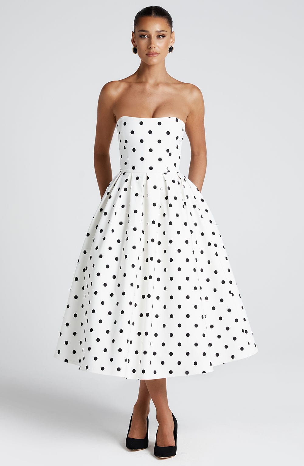 MONETTA™ MIDI DRESS - Black Polka Dot Print