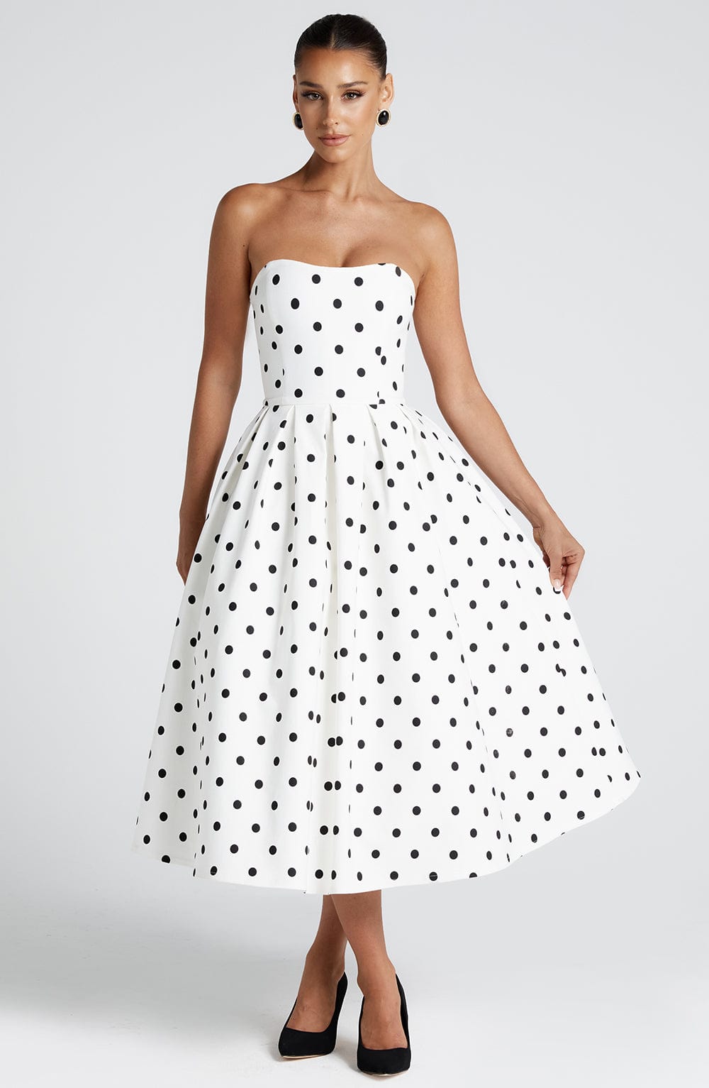 MONETTA™ MIDI DRESS - Black Polka Dot Print