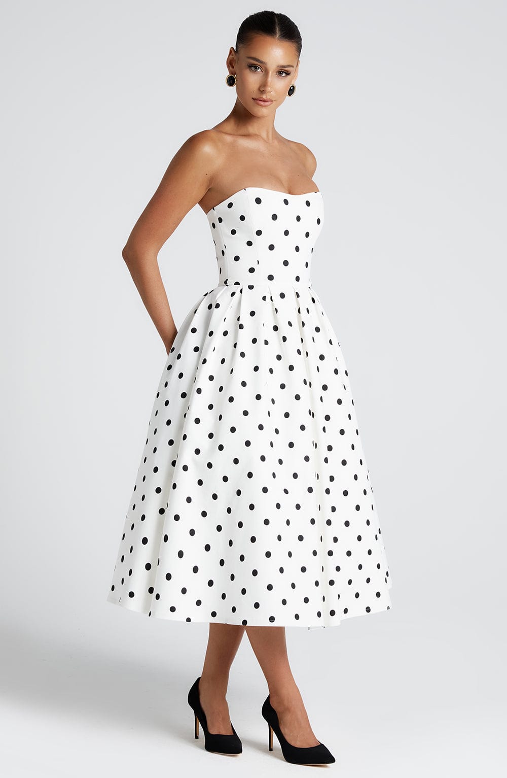 MONETTA™ MIDI DRESS - Black Polka Dot Print