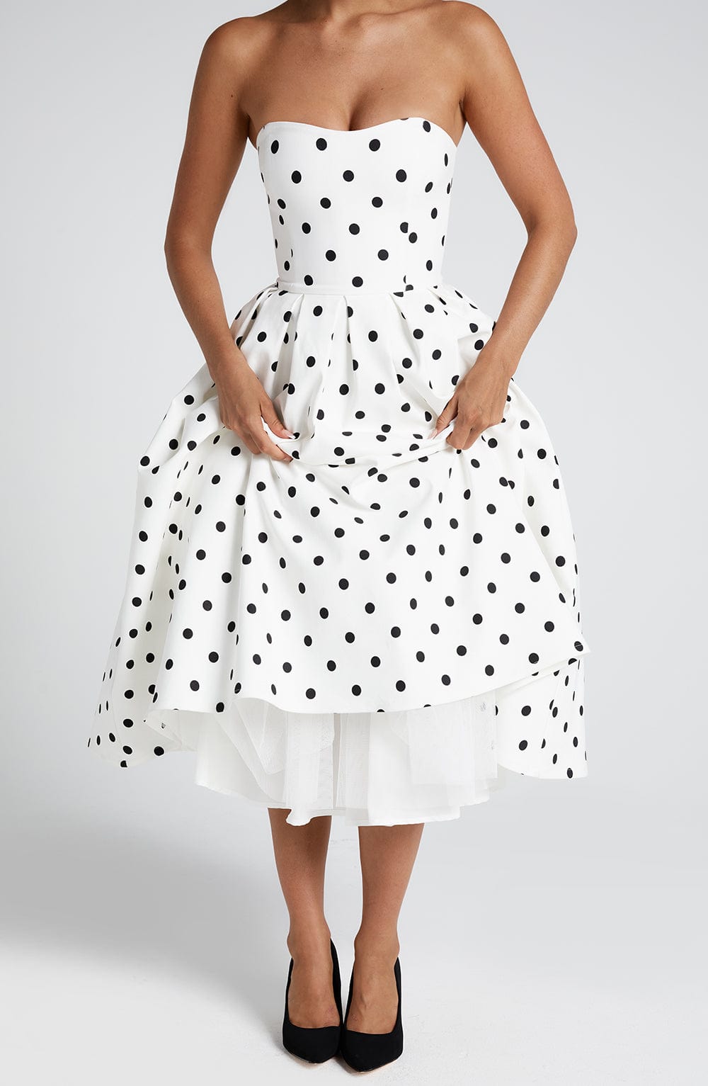 MONETTA™ MIDI DRESS - Black Polka Dot Print