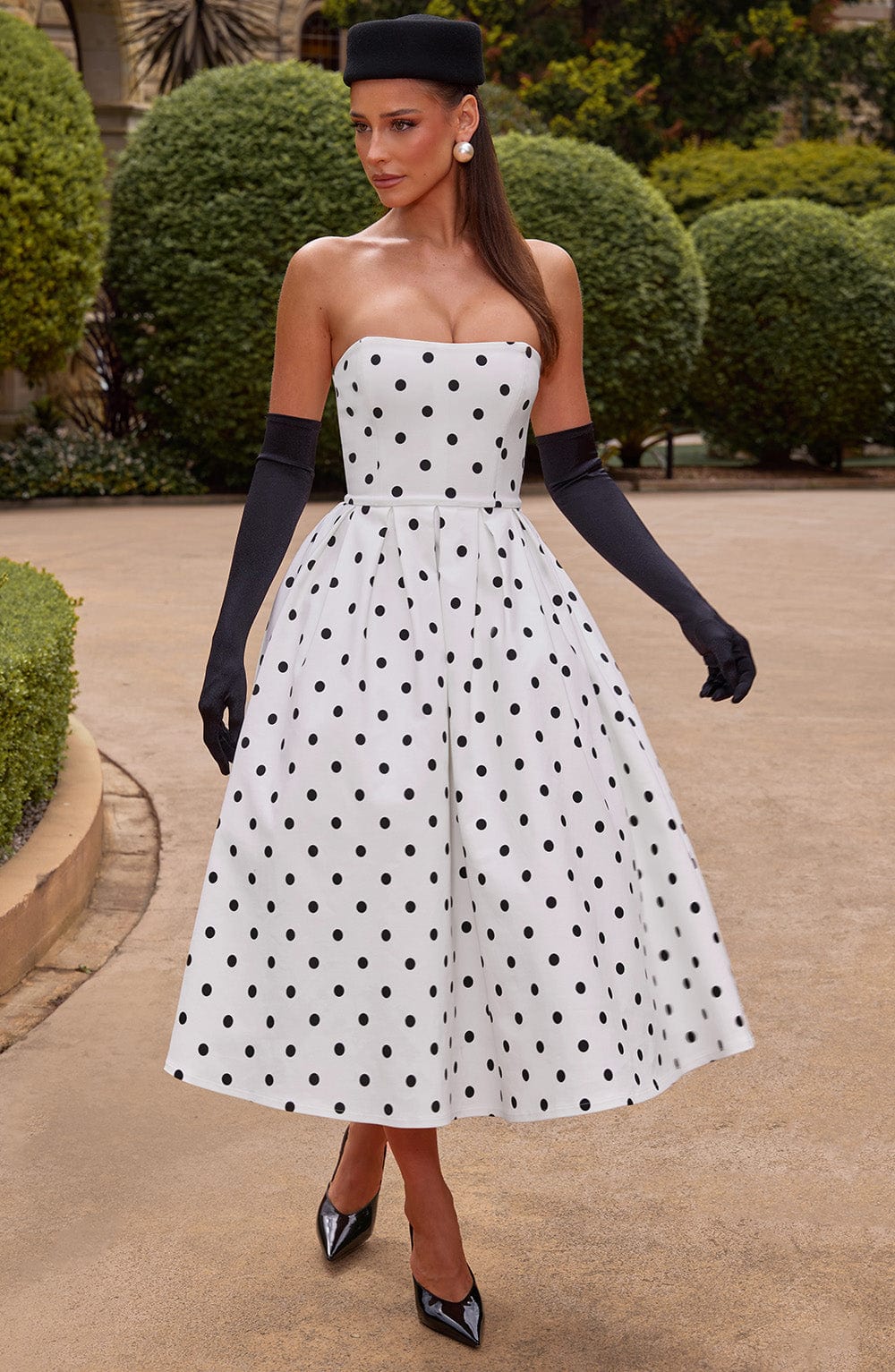 MONETTA™ MIDI DRESS - Black Polka Dot Print