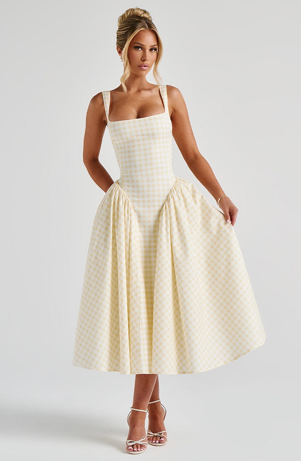 Seraphina™ Midi Dress - Lemon Gingham